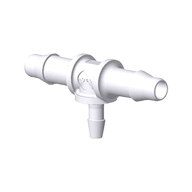 T Connector, Reducer, Barbed, White, 100/Bag - Fits 3/16 inch ID Tubing (0.188 inch, 4.76 mm); Fits 3/32 inch ID Tubing (0.094 inch 2.38 mm) - AHTR6330