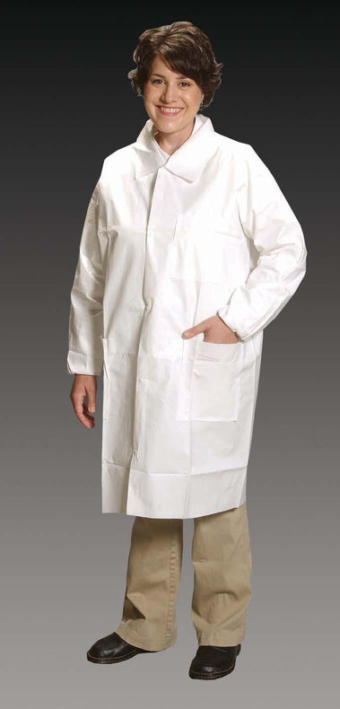 Alpha Pro Tech Critical Cover Lab Coat, ComforTech, White, Inset Sleeve, Tapered Collar, Elastic Wrist, Snap Close, 3 Pockets, Large - LC-J2621-3 - 25 Each