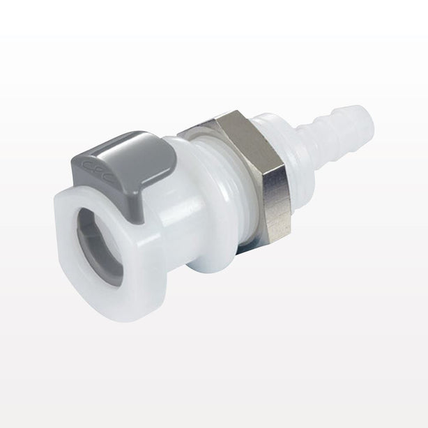 APC Connector, Panel Mount Body, Valved, Barbed - Fits 5/16 inch ID Tubing (0.313 inch, 7.94 mm) - APCD16005
