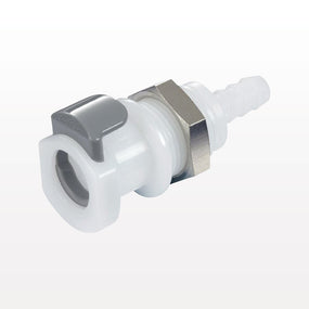 APC Connector, Panel Mount Body, Valved, Barbed - Fits 3/8 inch ID Tubing (0.375 inch, 9.53mm) - APCD16006