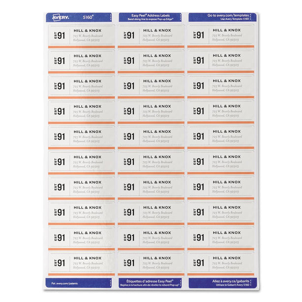 Avery-Dennison Easy-Peel White Address Labels 5160 - 100.0 Each