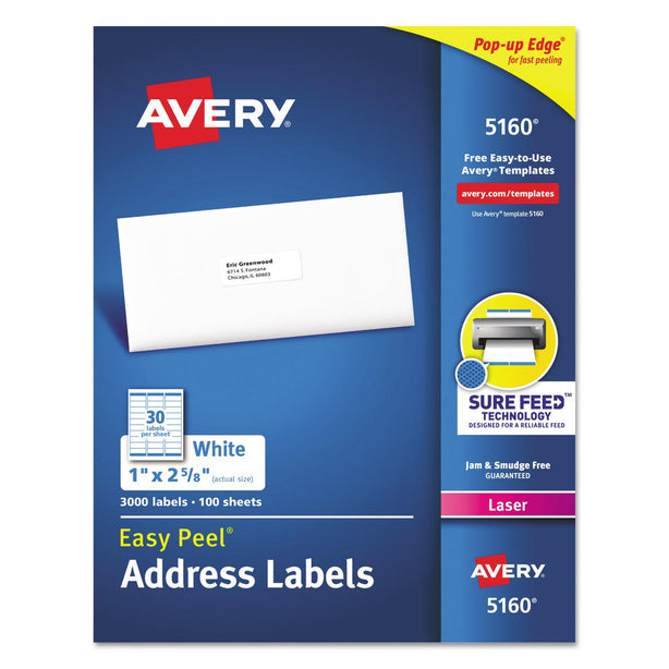 Avery-Dennison Easy-Peel White Address Labels 5160 - 100.0 Each