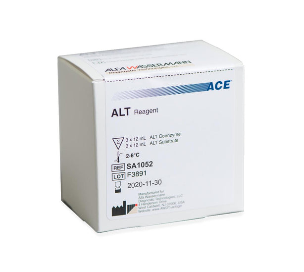 Alfa Wassermann Assay Alanine Aminotransferase (ALT) Reagent Kit, 3 x 12 mL Bottle Substrate, 3 x 12 mL Bottles Coenzyme, 150 Tests / Bottle, 450 Tests / Kit - SA1052 - 450 Each