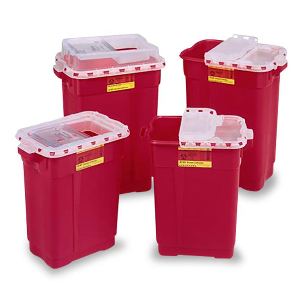BD Extra-Large Red Sharps Collector with Hinge Top and Gasket, 17 gal., 23.5"H x 20"W x 14.75"D, Large - 305665 - 5 Each