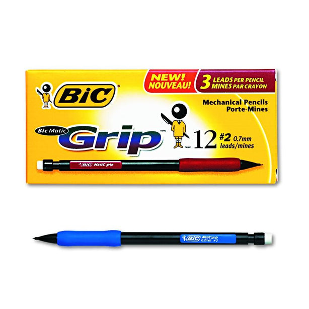 BiC Matic Grip 0.7 mm #2 Mechanical Pencil, Green Barrel - MPG11 - 12 Each
