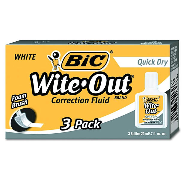 White-Out Correction Fluid - WOFQD324 - 3 Each - MDL-BICWOFQD324