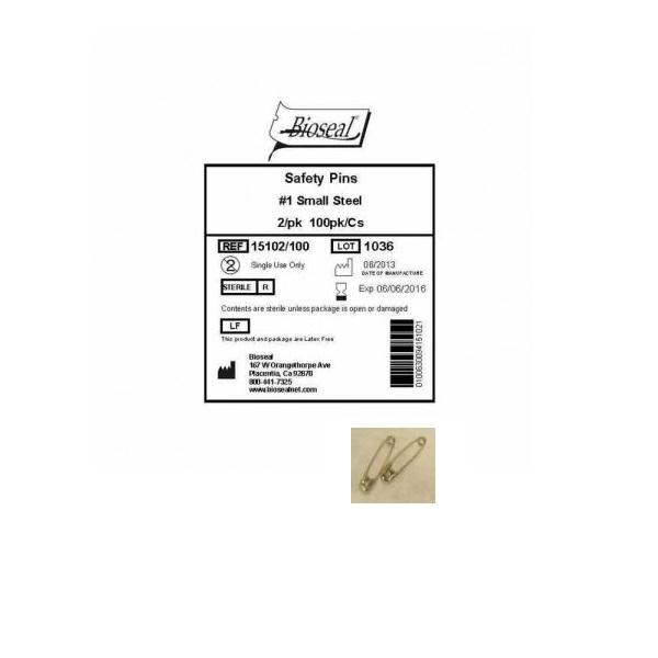 Bioseal Steel Safety Pins - 15302/100 - 2 Each - MDL-BIE15302100H