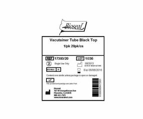 Bioseal Vacutainer Tubes with Black Top 17393/20 - 20.0 Pack