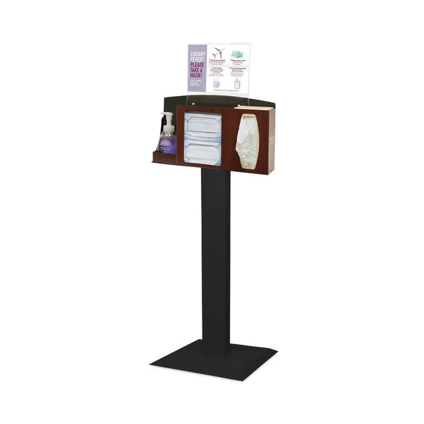 Bowman Cover Your Cough Compliance Kit with Floor Stand and Horizontal Sign Holder, Holds 1 Bottle of Hand Sanitizer, 2 Boxes of Masks and 1 - 2 Boxes of Facial Tissues - BD112-0033 - 1 Kit