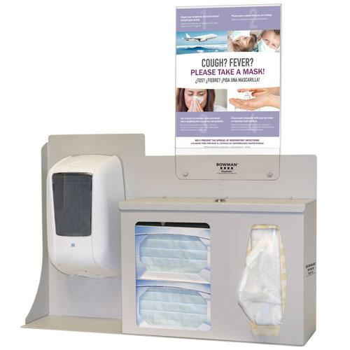 Bowman Cover Your Cough Compliance Kit with Locking Dispensing Unit Mounting Area, Hinged Locking Lid, and Vertical Sign Holder, Holds 2 Boxes of Masks and 1 -2 Boxes of Facial Tissues - BD205-0012 - 1 Each