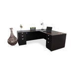 Norstar Office Boss Sets L-Shaped Executive Desk, 66" x 30" Desk, 42" x 24" Return, 3-Drawer Pedestal, Mocha Finish - GROUPA21-MOC - 1 Each
