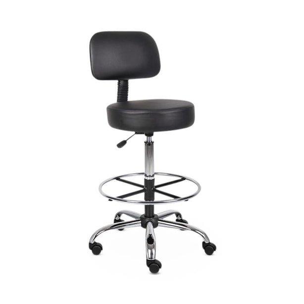 Norstar Office Be Well Medical Spa Professional Adjustable Drafting Stool With Back And Removable Foot Rest, Black - B16245-BK - 1 Each