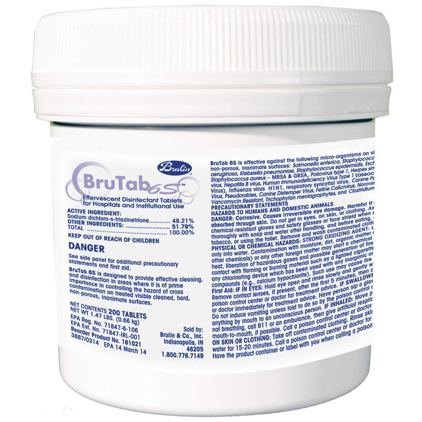 BRULIN BruTab 6S Disinfectant Tablets 161021-8G 1200 Each - MDL-BRI1610218G