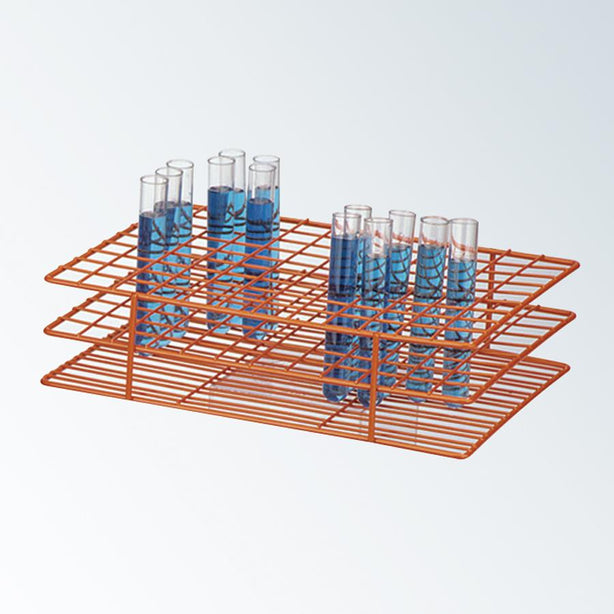 Bel-Art Epoxy-Coated Poxygrid Test Tube Rack for 13 to 16 mm Tubes, 108 Places, Orange - BRT187590003