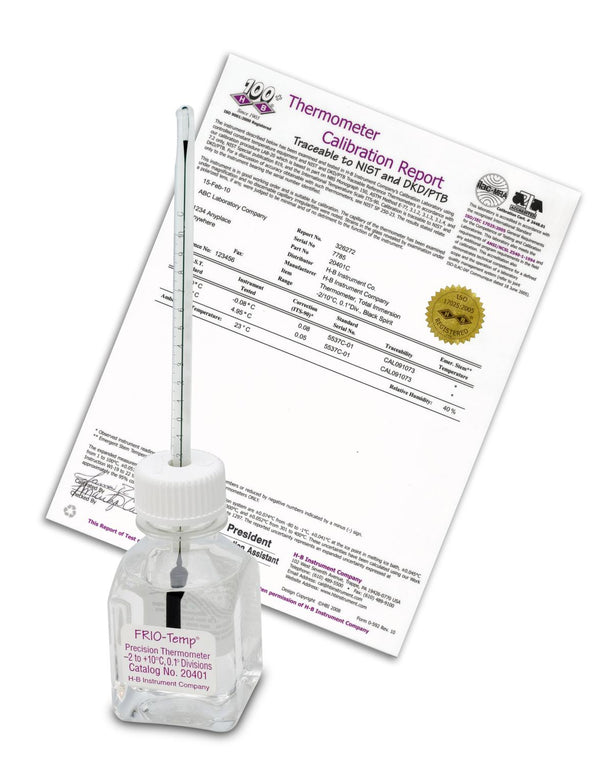 Bel-Art Calibrated H-B FRIO-Temp Incubator Verification Thermometer with Individual Calibration Report, 15 to 50°C - B60200-0900 - 1 Each