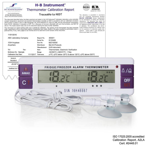 Bel-Art B60209-0300 H-B DURAC Calibrated Dual-Zone Electronic Thermometer with Waterproof Sensors, -40/70?? C (-40/158?? F) External, -40/70?? C (-40/158?? F) External, 0?? C and 22?? C Zone Calibrations - MDL-BRTB602090300 - 1 Each