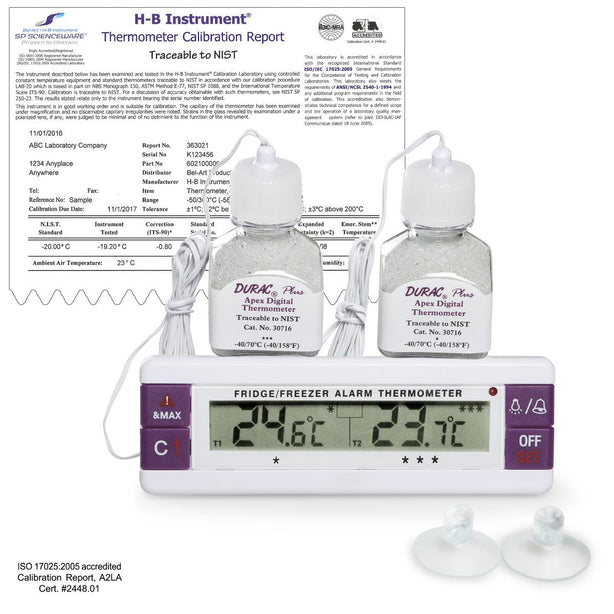 Bel-Art Frio-Temp H-B Frio Temp Calibrated Dual-Zone Electronic Verification Thermometer, -40/70° C (-40/158° F), Freezer / Refrigerator Calibrations - B60210-0300 - 1 Each