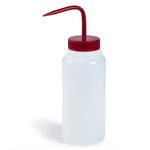 Bel-Art Wide-Mouth 500 mL (16 oz.) Polyethylene Wash Bottles, Red Polypropylene Cap, 53 mm Closure, Pack of 6, LDPE Color-Coded - F11625-0500 - 6 Each