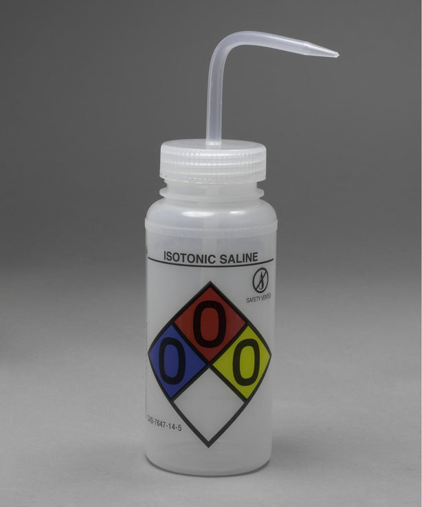 Bel-Art Ghs Labeled Safety-Vented Isotonic Saline Wash Bottles, 500 mL (16 oz.), Polyethylene with Natural Polypropylene Cap, Pack of 4, GHS-Labeled Ldpe - F12416-0013 - 4 Each