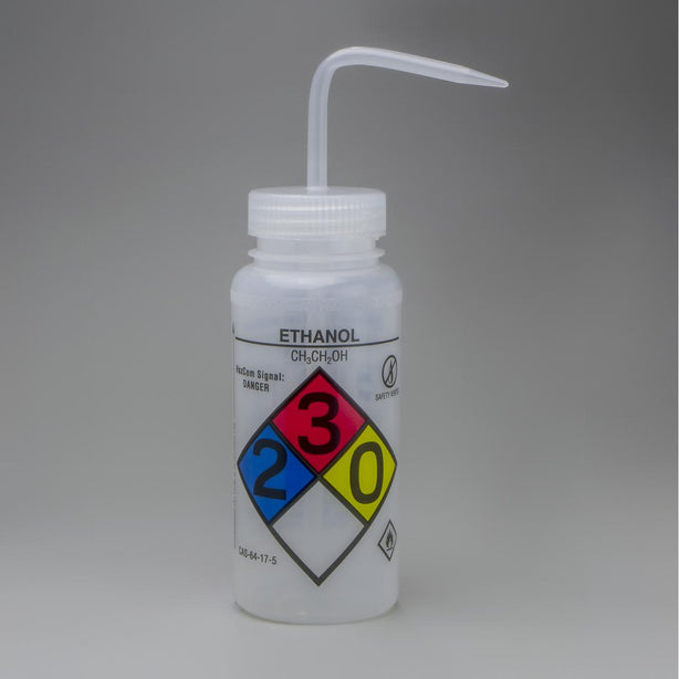 Bel-Art Ghs Labeled Safety-Vented Ethanol Wash Bottles, 500 mL (16 oz.), Polyethylene with Natural Polypropylene Cap, Pack of 4, GHS-Labeled Ldpe - F12416-0019 - 4 Each