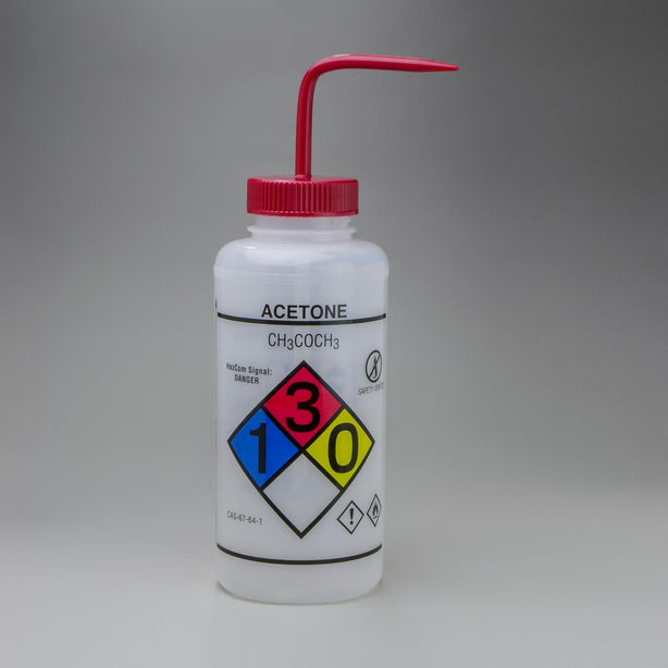 Bel-Art Ghs Labeled Safety-Vented Acetone Wash Bottles, 1000 mL (32 oz.), Polyethylene with Red Polypropylene Cap, Pack of 2, GHS-Labeled Ldpe - F12432-0001 - 2 Each
