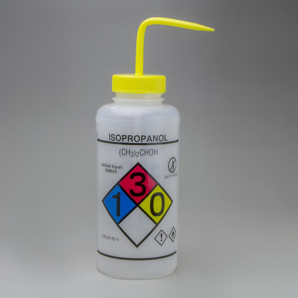 Bel-Art Ghs Labeled Safety-Vented Isopropanol Wash Bottles, 1000 mL (32 oz.), Polyethylene with Yellow Polypropylene Cap, Pack of 2, GHS-Labeled Ldpe - F12432-0008 - 2 Each