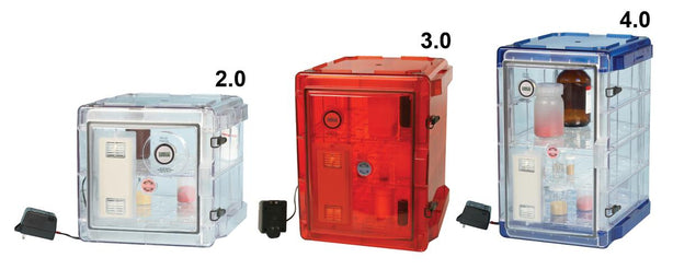 Bel-Art 2.0, 3.0 and Secador 4.0 Auto-Desiccator Cabinet, Vertical Profile, Clear with Blue End-Caps, 120V, 1.87 cu. ft. - F42074-1116 - 1 Each