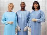 Cardinal Over-the-Head PE Lightweight Cover Impervious Plastic Film Gown with Half Back and Thumb Loops, Blue, Universal - 5210PG - 75 Each