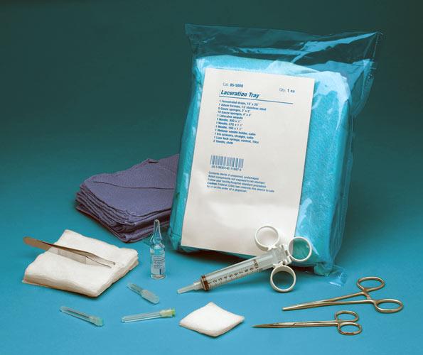 Cardinal Presource Sterile H21 ER Laceration Tray with 1 Compartment, with 1 x 2 Teeth Adson Tissue Forceps, Curved Serrated Halsted Mosquito Forceps - ACS-S-LAC1 - 20 Each