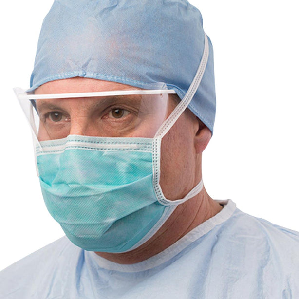 Cardinal ASTM F2100-11 Level 3 Mediterranean Blue Secure-Gard Surgical Mask with Tie Securement - AT744335 - 25 Each