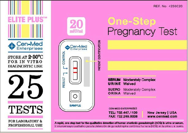 Cen-Med Enterprises One Step Tests Elite Plus Early Results Pregnancy Kit - 4230020 - 25 Each