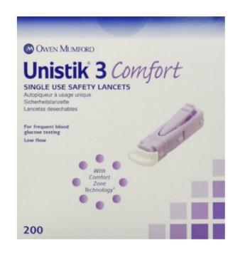 OWEN MUMFORD INC Unistick 3 Safety Lancets AT1044 200 Each - MDL-CHKAT1044