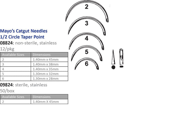 Cincinnati Surgical Trocar Mayos Catgut Suture Needle, 1/2 Circle Taper Point, Size 5 - 824-S5 - 50 Each