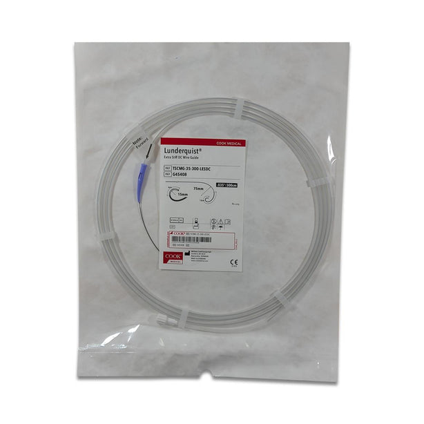 Cook Lunderquist Extra-Stiff Guidewire, Double Curved, 0.035" x 300 cm with 4 cm Floppy Tip and 75/15 mm Primary / Secondary Tip Curve Radius - G45408 - 5 Each