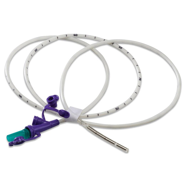 Cardinal Standard Adult Kangaroo Nasogastric Feeding Tube with 5 g Weighted Tip, Rigid Port, Stylet, 8 Fr x 55" - 8884720855E - 10 Each
