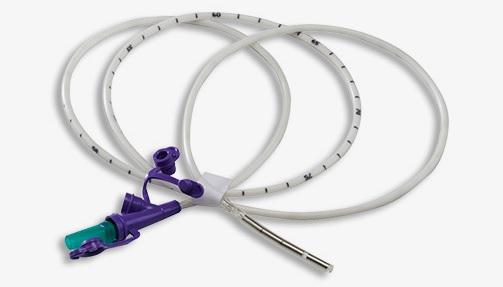 Cardinal Standard Adult Kangaroo Nasogastric Feeding Tube with 3 g Weighted Tip, Rigid Port, Stylet, 8 Fr x 55" - 8884720858E - 10 Each