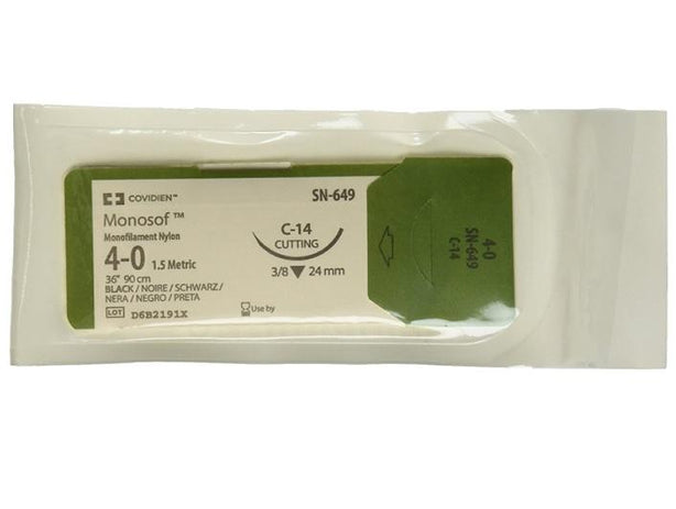Medtronic Monosof Suture, Black, 4/0, 36", C-14 - SN-649 - 36 Each