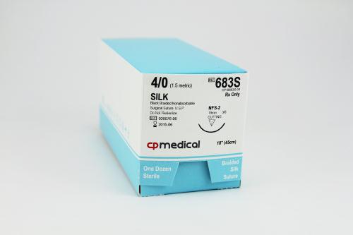 Cp Medical Silk Braided Nonabsorbable Suture with FS-2 Needle, Black, Size 4/0, 18" - 683S - 12 Each