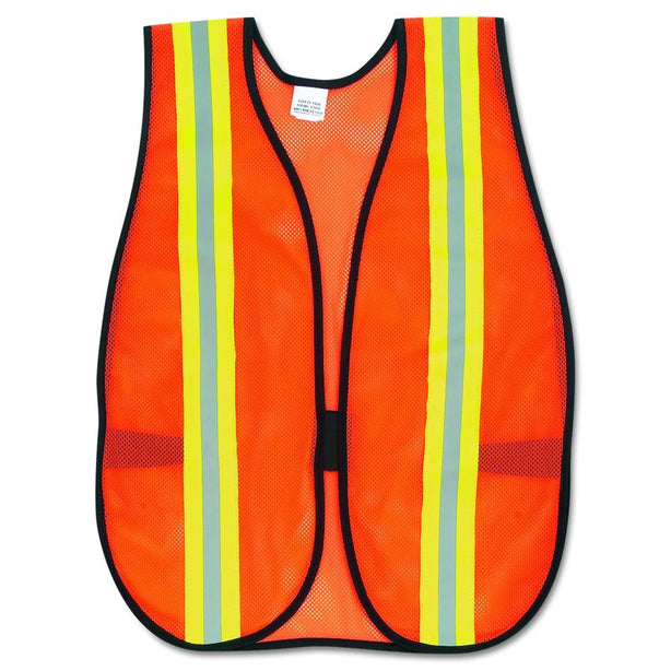 MCR Orange Safety Vest, 2 in. Reflective Strips, Polyester, Side Straps, One Size - V201R - 1 Each