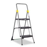 Cosco Metal Step 11-839GGO Commercial 3-Step Folding Stool, 300 lb. Capacity, Gray, 20-1/2"w x 32-5/8"d x 52-1/8"h - MDL-CSC11839GGO - 1 Each