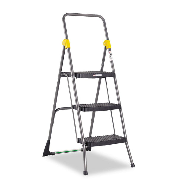 Cosco Metal Step 11-839GGO Commercial 3-Step Folding Stool, 300 lb. Capacity, Gray, 20-1/2"w x 32-5/8"d x 52-1/8"h - MDL-CSC11839GGO - 1 Each