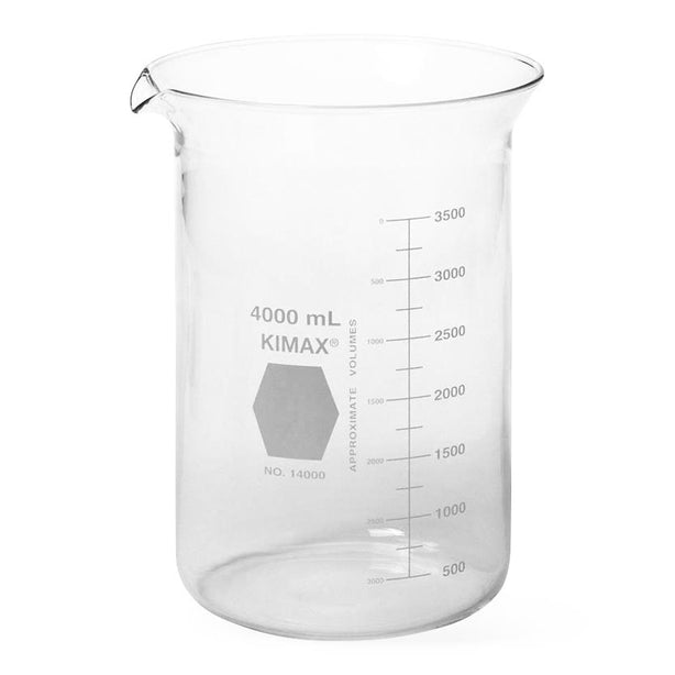 DWK Kimble 14000-4000 Low No-Spout Griffin Glass Beaker with Scale, 4,000 mL - MDL-CSX140004000 - 6 Each