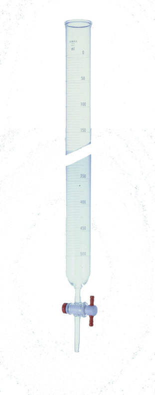 DWK Kimble Disposable Class A Glass Buret with Straight PTFE Stopcock and Dust Cap, 500 mL - 17080F-500 - 2 Each