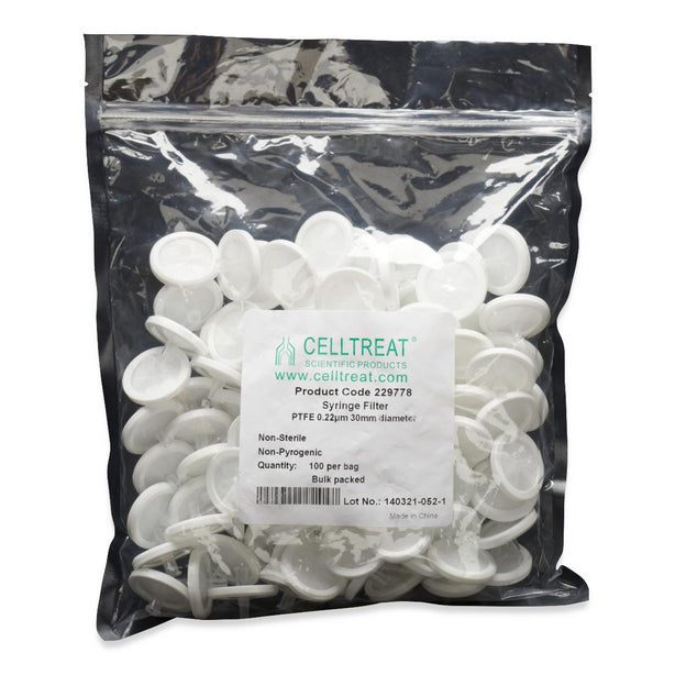 Celltreat Scientific PTFE Syringe Filter, Nonsterile, 0.22μm, 30mm - 229778 - 100 Each
