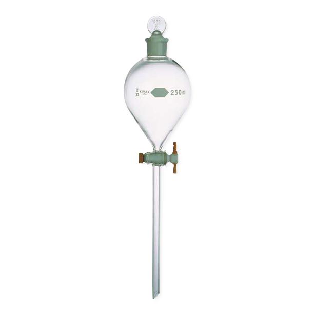 DWK Kimble 29043F-250 Globe KIMAX Separatory Funnel with PTFE Stopcock, 250 mL Funnel, 175 mm Stem Length - MDL-CSX29043F250 - 1 Each