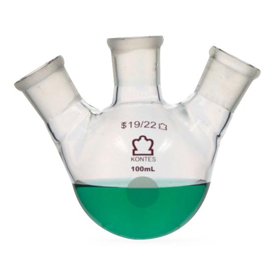 Dwk Life Sciences Kimble Three Neck RB Angled 3-Neck Round-Bottom Distilling Flask, 19/22 Center ST Joint, 19/22 Side ST Joint, 500mL - CSX2955100500