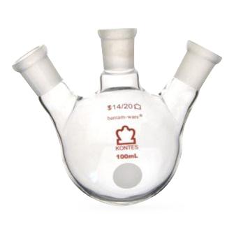 Dwk Life Sciences Kimble Three Neck RB Angled 3-Neck Round-Bottom Distilling Flask, 14/20 Center ST Joint, 14/20 Side ST Joint, 250mL - CSX2955500250