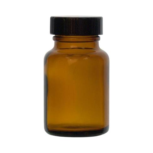 Amber Glass Wide-Mouth Packer Bottle with Phenolic Caps with Pulp/Vinyl Lining, 250mL, Kimble 1OZ WM Pack - 5220845V-21 - 12 Each