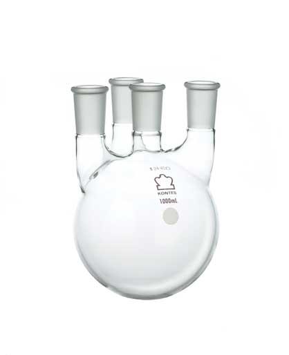 Dwk Life Sciences Kimble 4 Vertical Neck RB 4-Neck Round-Bottom Distilling Flask, 29/42 Center ST Joint, 29/42 Side ST Joint, 3L - 607000-1529 - 1 Each