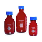 DWK Kimble Round Glass with Screw 14399-100 GL 45 Media Storage Bottles, RAY-SORB, 100 mL Capacity, 20 mL to 80 mL Graduation Range, Blue Polypropylene Cap - MDL-CSX14399100 - 1 Each